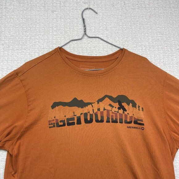 Merrell T-Shirt Mens Orange Short Sleeve Get Outside Outdoors Graphic Logo Read - Picture 2 of 15